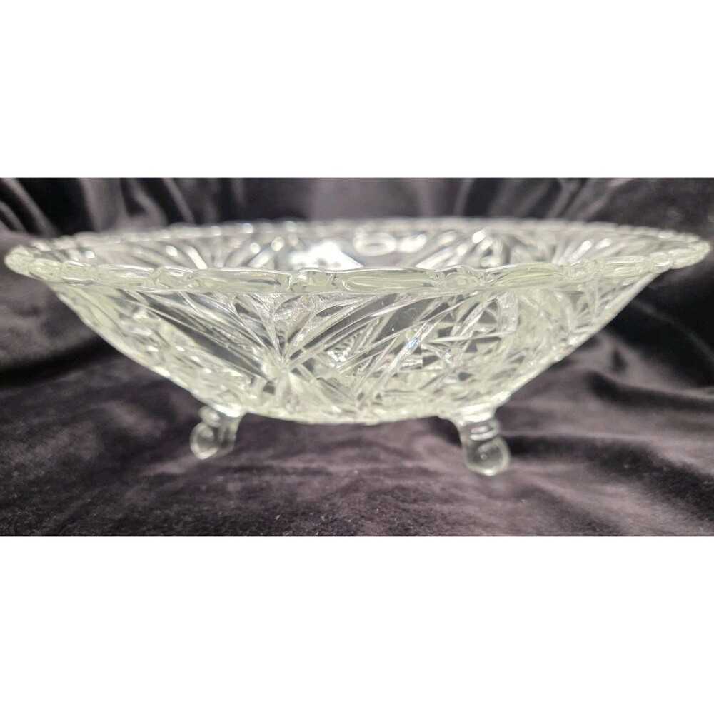 Vtg Anchor Hocking Stars and Bars 3 Toed Glass Bowl 9.25" great condition